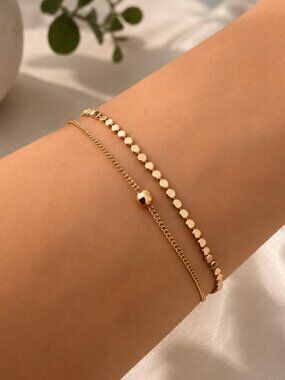 925 Sterling Silver Rose Gold Dainty Bead Bracelet Minimalist Layer Bracelet